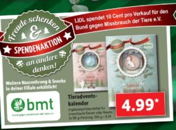 Lidl: Tier-Adventskalender mit zehn Cent Direktspende für 4,99 Euro