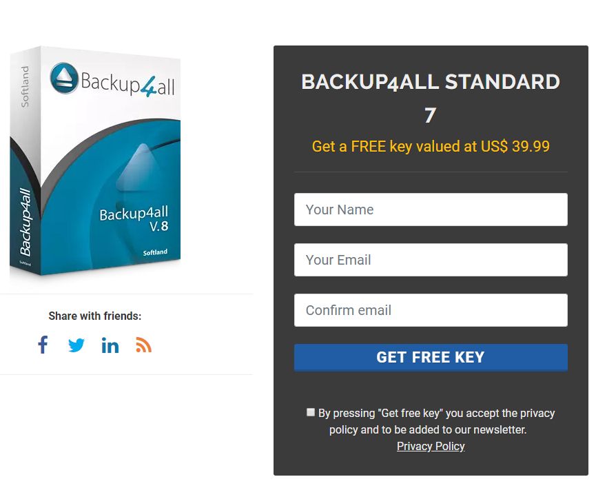 Gratis: "Backup4All" Standard im Wert von 48 Dollar zum Nulltarif