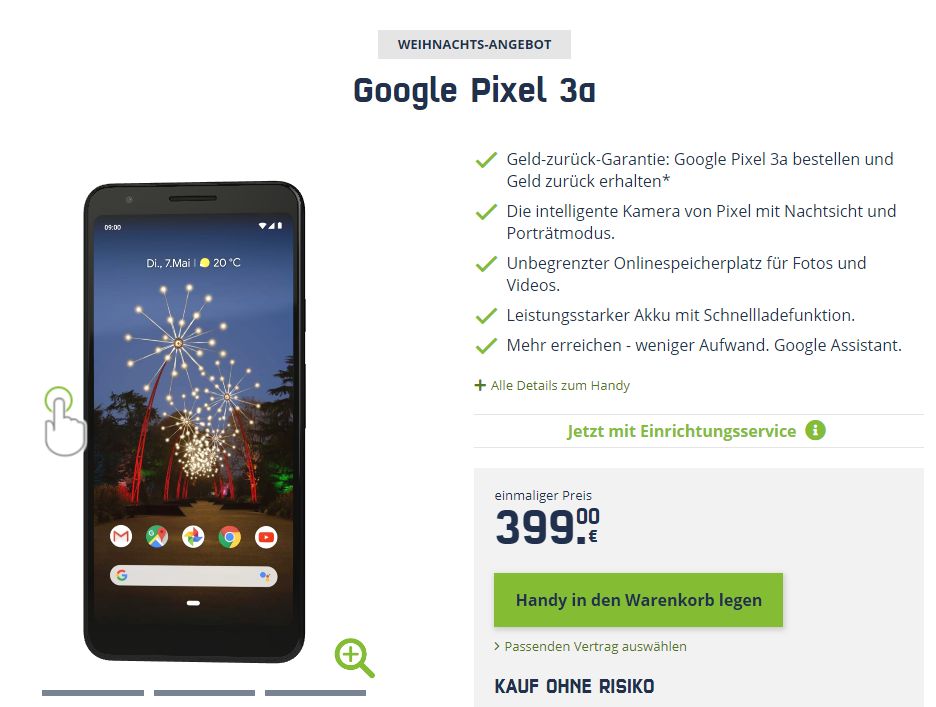 Mobilcom: Google Pixel 3A zum Bestpreis von 299 Euro dank Cashback