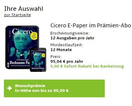 Cicero: ePaper im Jahresabo für 90,04 Euro mit Gutschein über 90 Euro
