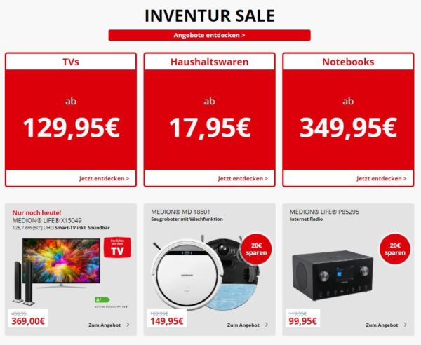 Medion: Inventur-Sale mit Gaming-Notebooks und Induktionskochplatten