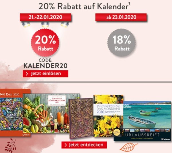 Hugendubel: 20 Prozent Rabatt auf zahlreiche Kalender für 2020