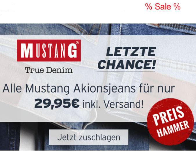 Jeans-Direct: Mustang-Jeans und Chinos für 29,95 Euro frei Haus