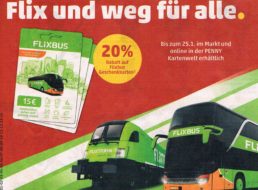 Penny: 20 Prozent Rabatt auf Guthabenkarten von Flixbus und Flixtrain
