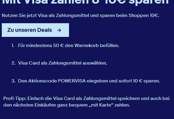 Ebay: 10 Euro Rabatt bei Zahlung mit Visacard