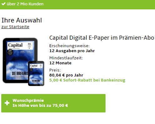 Capital: Digitales Jahresabo für 75,04 Euro mit Prämien über 75 Euro