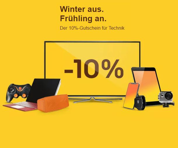 Ebay: 10 Prozent Rabatt auf Technik-Produkte für zwei Wochen