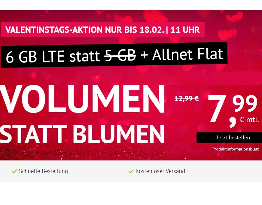 Handyvertrag.de: 6 GByte LTE und Allnet-Flat für 7,99 Euro