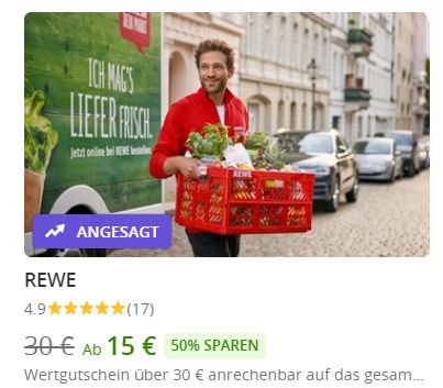 Rewe-Lieferservice: Rabatt von 20 Prozent für Neukunden via Groupon