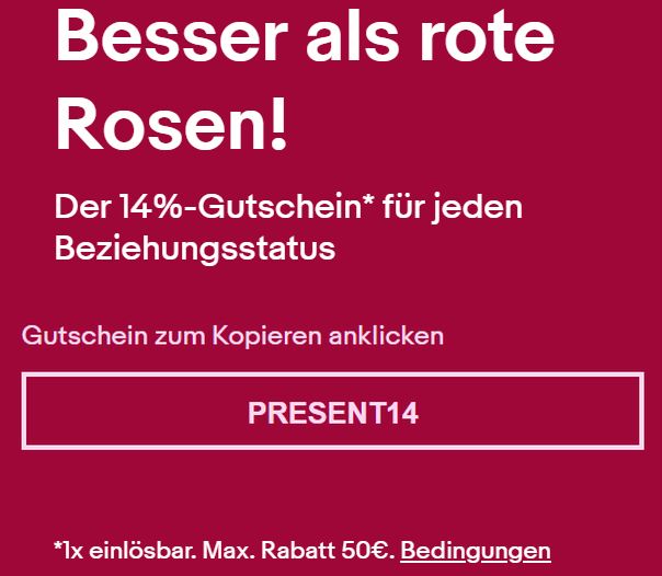 Ebay: 14 Prozent Rabatt auf Technik und mehr zum Valentinstag