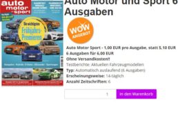 Wieder verfügbar: 6 x “auto motor sport” für 6 Euro frei Haus, automatisches Ende