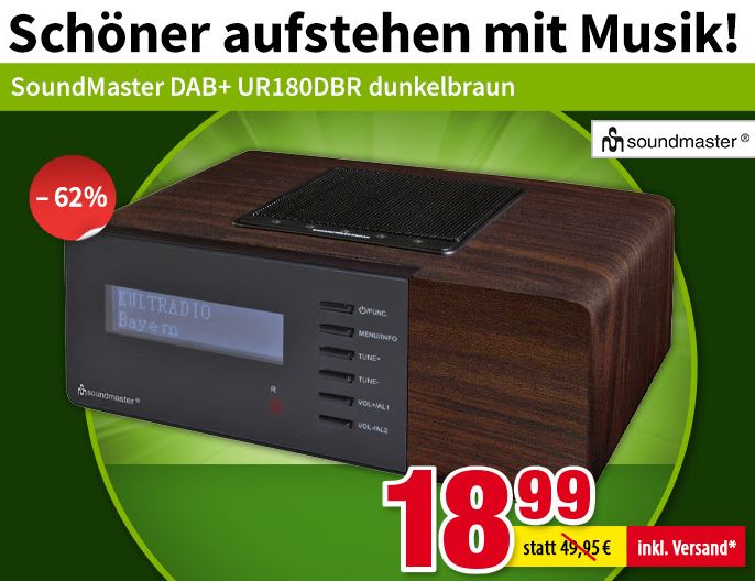 Völkner: DAB+-Radio "SoundMaster UR180DBR" für 18,99 Euro frei Haus