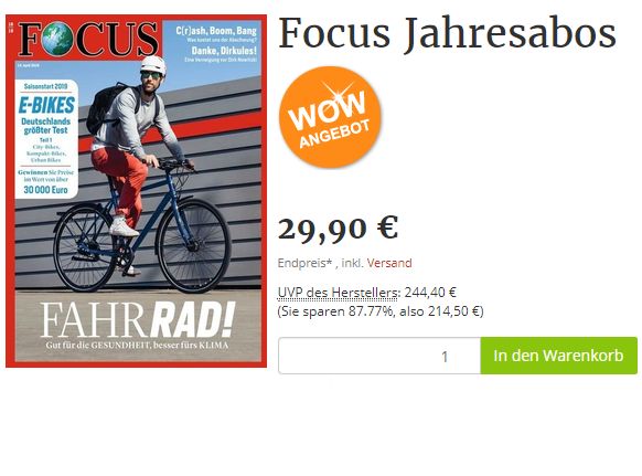 Exklusiv: Focus-Jahresabo zum Direktpreis von 29,90 Euro frei Haus