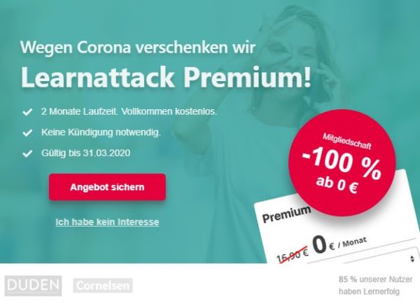 Gratis: Duden Lernattack im Wert von 34 Euro für zwei Monate komplett gratis