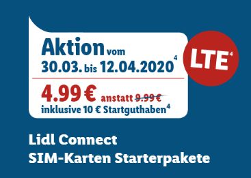 Lidl Connect: Starterpaket mit 10 Euro Guthaben für 4,99 Euro