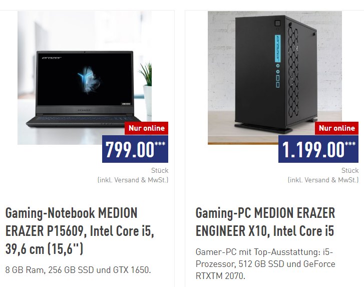 Aldi: Gaming-PCs und -Notebooks für 799 bis 2599 Euro