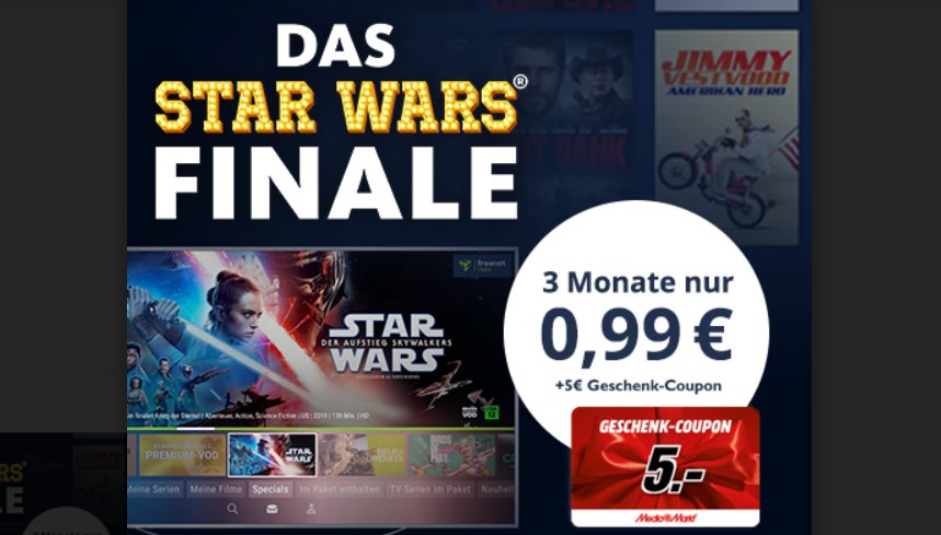 Freenet Video: 3 Monate für 99 Cent mit Mediamarkt-Gutschein über 5 Euro