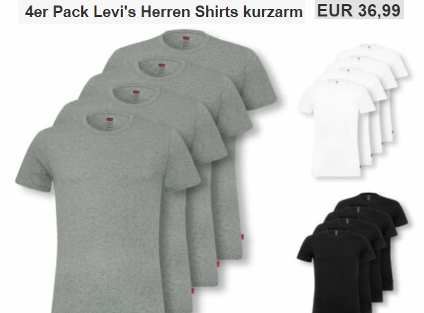 Levi's: T-Shirts im Viererpack für 36,99 Euro frei Haus bei Ebay