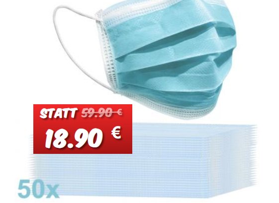 Knaller: 50er-Packung Atemschutzmasken für 18,90 Euro frei Haus