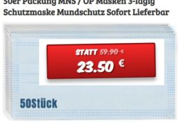 Dealclub: 50er-Pack Mundschutzmasken für 23,50 Euro plus Versand