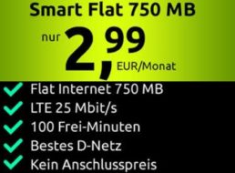 Knaller: 750 MByte Daten und 100 Freiminuten im D-Netz für 2,99 Euro