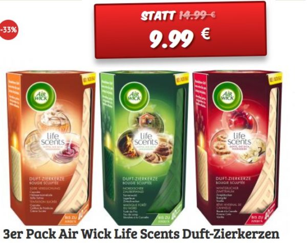 Air Wick: Life Scents Duftkerzen im Dreierpack für 9,99 Euro frei Haus