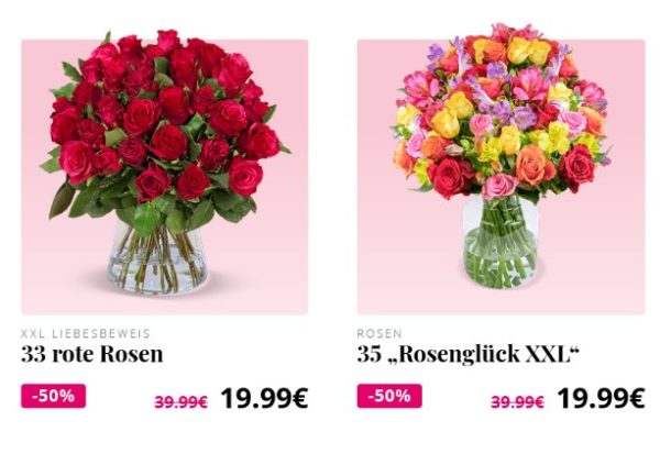 Blumeideal: 33 rote Rosen für 24,98 Euro mit Versand