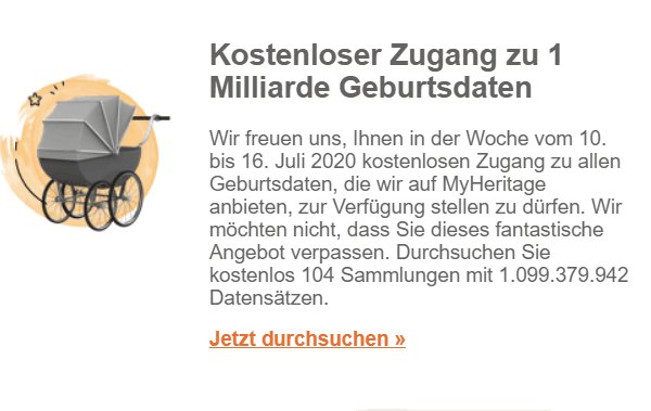 Gratis: Zugang auf eine Millarde Geburtsdaten bei Myheritage