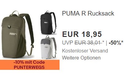 Puma: Rucksack mit zehn Prozent Rabatt für 17,05 Euro frei Haus