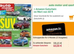 Auto Motor Sport: 13 Ausgaben für 59,15 Euro mit Gutschein über 60 Euro