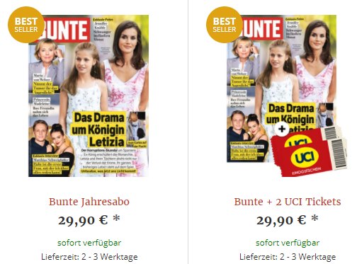 Gratis: 2 Kinogutscheine zum "Bunte"-Jahresabo für 29,90 Euro