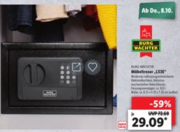 Lidl: Möbeltresor von “Burg Wächter” mit Digitalschloss für 29,09 Euro