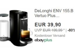 Ebay: Kapselmaschine DeLonghi ENV 155.B Vertuo Plus zum Bestpreis von 39,90 Euro