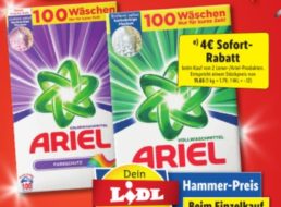 Lidl: Vier Euro Rabatt beim Kauf von zwei 100er-Packs Ariel