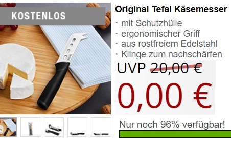 Gratis: Tefal-Käsemesser bei Druckerzubehoer zum Nulltarif