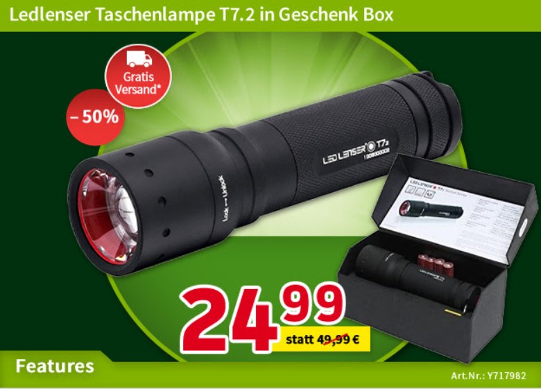 Völkner: Taschenlampe Ledlenser T7.2 für 24,99 Euro frei Haus