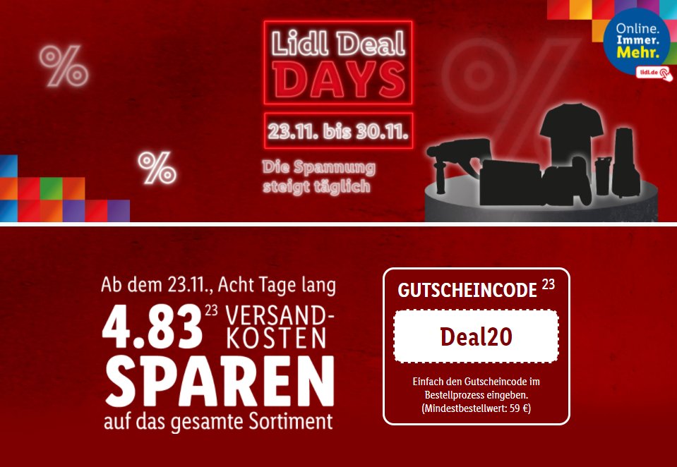 Lidl: Deal-Days mit Gratis-Versand ab 59 Euro Warenwert