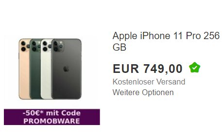 Ebay: iPhone 11 Pro mit 256 GByte als B-Ware für 699 Euro frei Haus