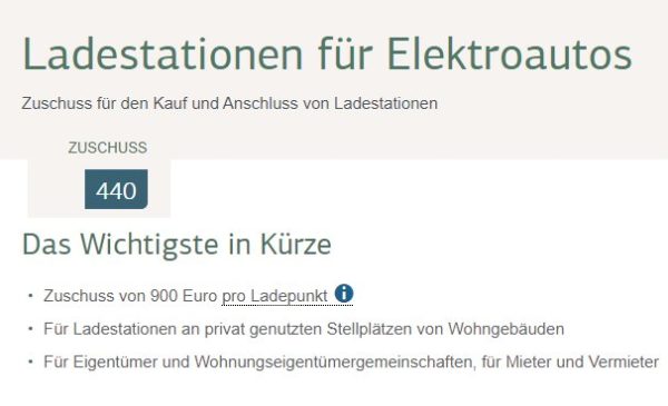 KfW: 900 Euro Zuschuss für KfZ-Ladestationen / Wallbox ab sofort