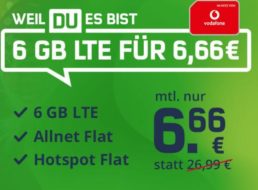 Vodafone: Allnet-Flat mit 6 GByte für 6,66 Euro