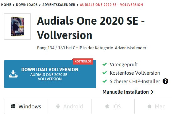Gratis: "Audials One 2020 SE" beim Chip-Adventskalender gratis