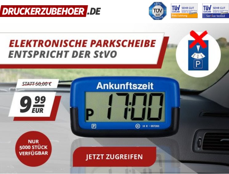 Wieder da: Elektronische Parkscheibe für 9,99 Euro –