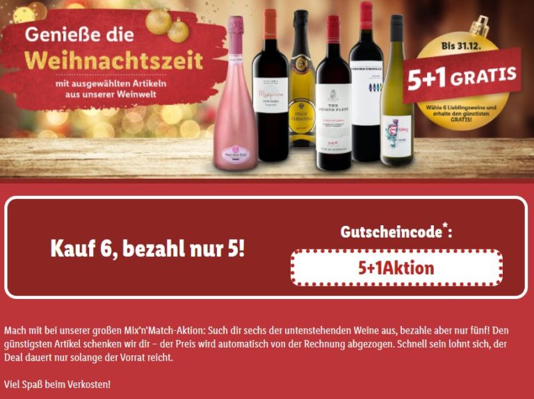 Lidl 6 Flaschen Wein nach Wahl zum Preis von 5 Discountfan.de