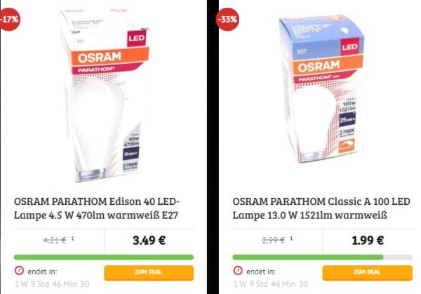 Osram: LED-Leuchtmittel bei Osram ab 1,49 Euro plus Versand