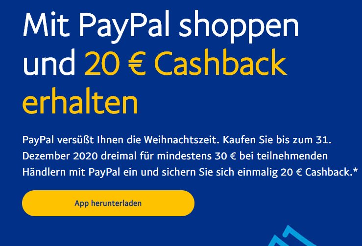 Paypal: 20 Euro Cashback für ausgewählte Kunden