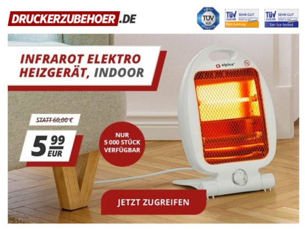 Druckerzubehoer.de: Infrarot-Heizgerät für 5,99 Euro