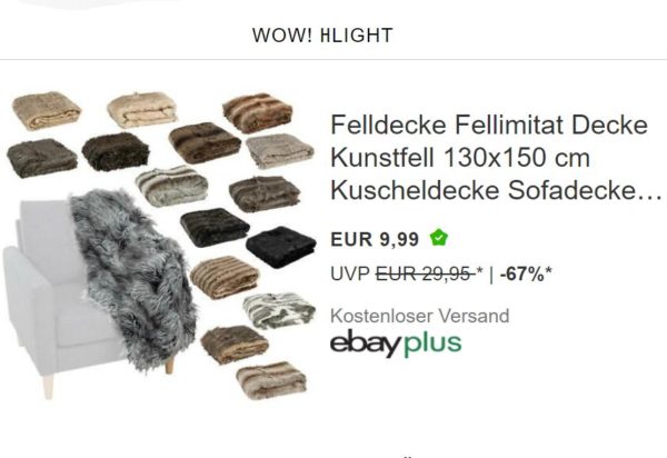 Ebay: Kunstfell-Decke für 9,99 Euro frei Haus