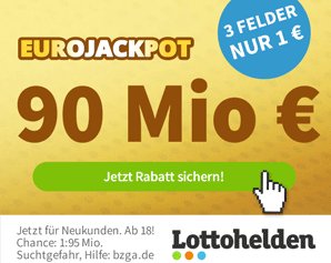 Euro-Jackpot: Rekordsumme von 90 Millionen Euro, 3 Felder für 1 Euro