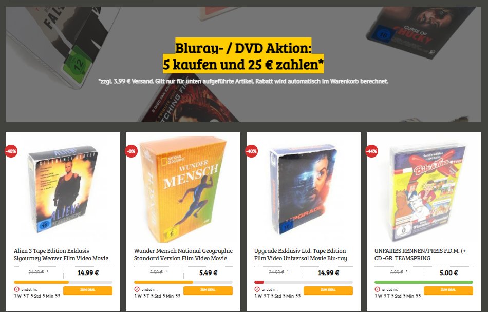 Dealclub: Fünf Blu-rays nach Wahl für 25 Euro plus Versand