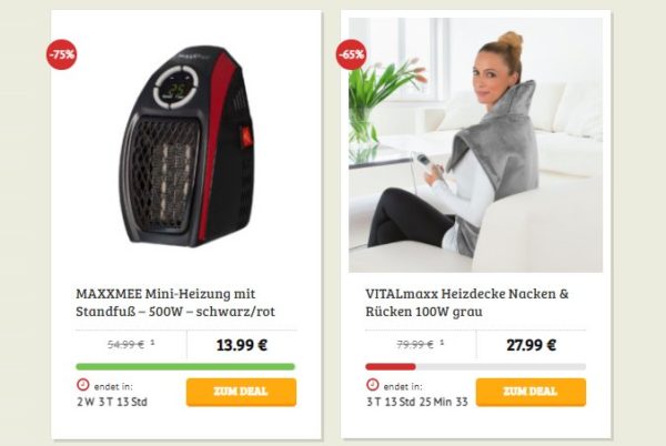 Dealclub: Heizaktion mit fünf Artikeln ab 13,99 Euro